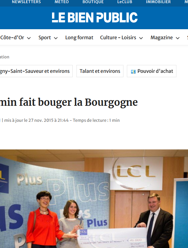 Camille Jacquemin fait bouger la Bourgogne, in Le Bien Public, 27 nov. 2015